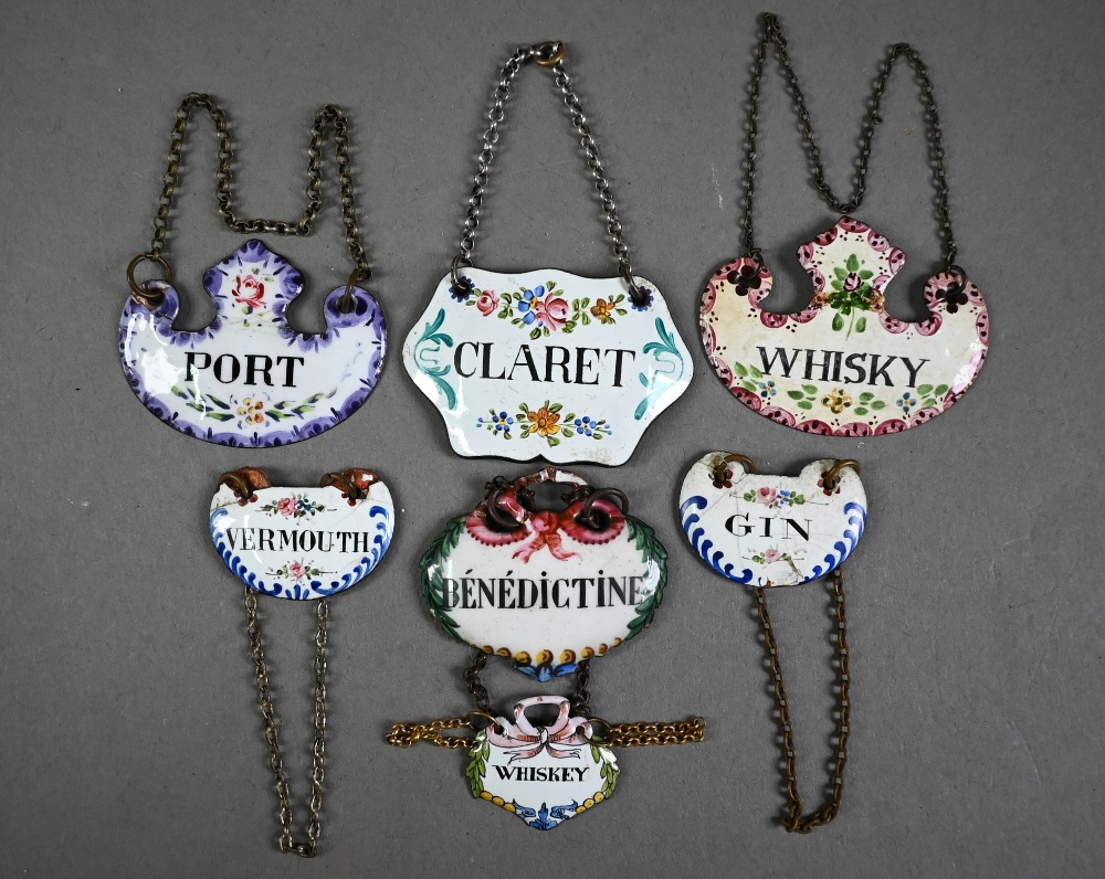 Collection of seven various antique enamel decanter labels - Image 2 of 3