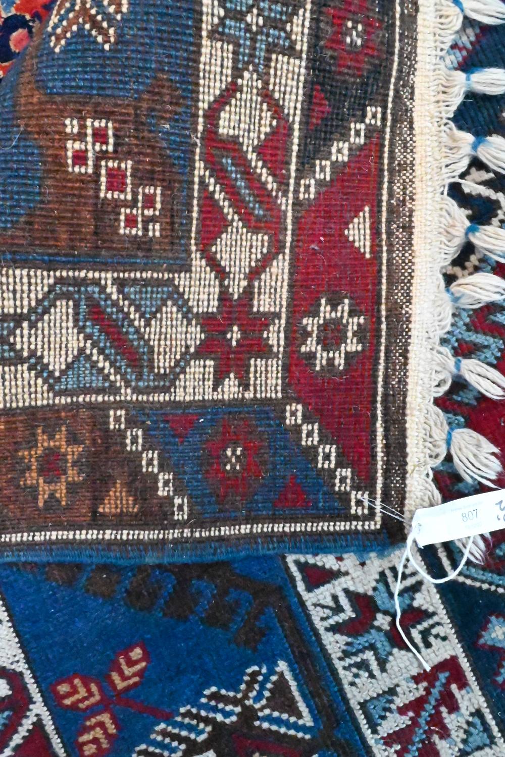 A contemporary Turkish rug, the blue ground with diamond pole design, mid 20th century, 230 cm x 152 - Image 3 of 3