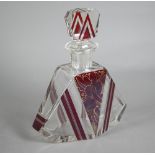 Good quality Art Deco cut glass decanter/cologne bottle with stopper, of angular form with ruby