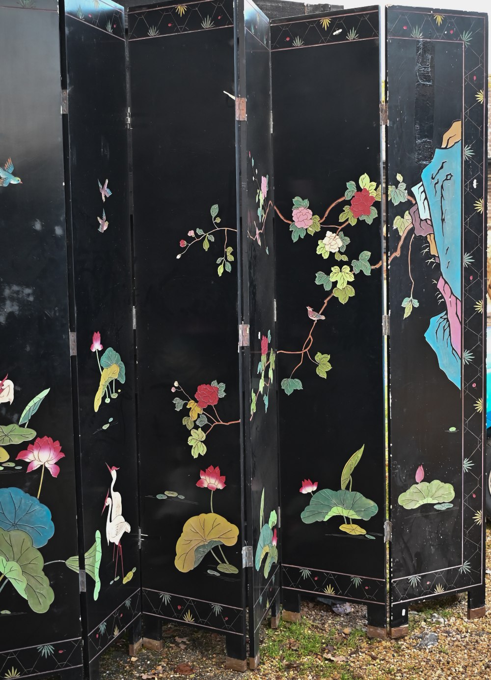 A substantial early 20th century Chinese eight-panel folding screen - Image 3 of 8