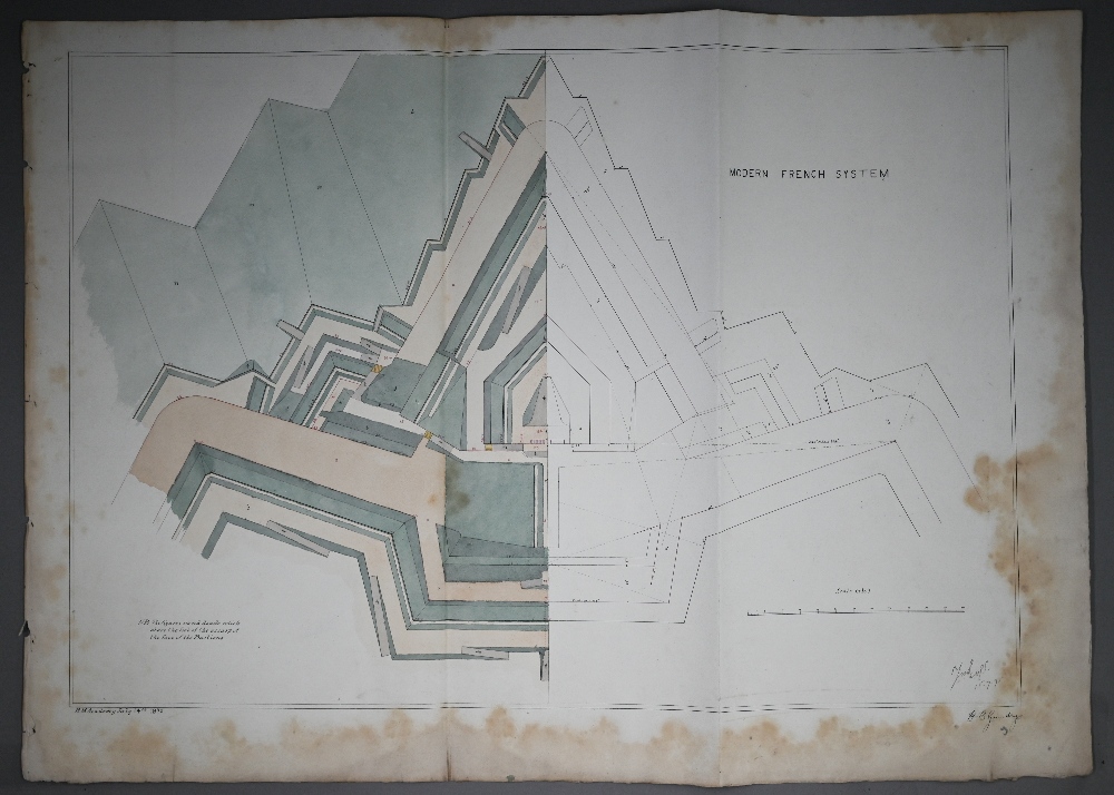 Five pen and watercolour plans for attacking fortress defences, Royal Military Academy 1875, - Image 2 of 7