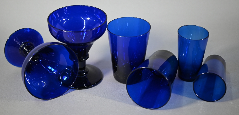 A selection of Victorian and later 'Bristol blue' drinking glasses, tea-blending bowl and another - Image 4 of 5