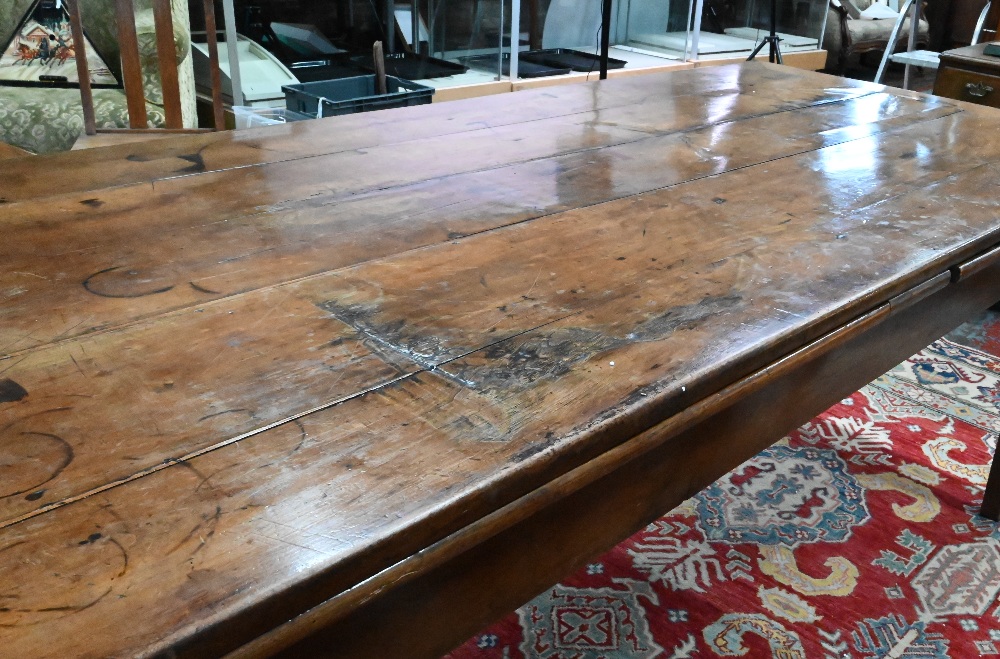 An antique French fruitwood extending draw leaf dining table, with frieze drawer to one end, - Image 9 of 15