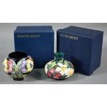 Moorcroft 'Accolade' squat vase by Emma Bossons (2004), 10 cm to/w a 'Pansies' cache-pot by