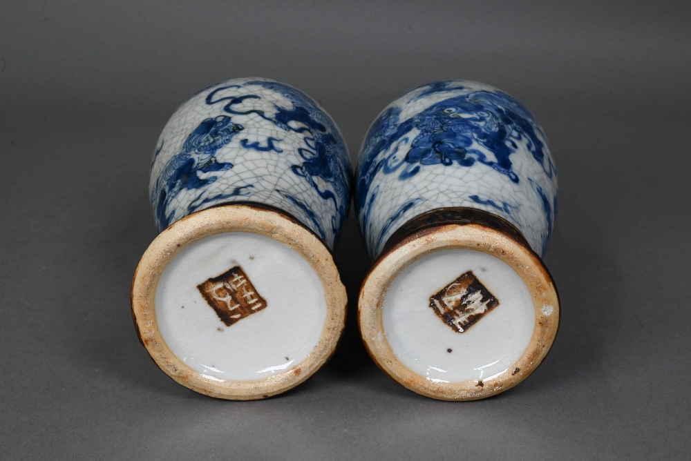 A pair of late 19th century Chinese blue and white Nanjing export baluster vases, Qing dynasty, - Image 3 of 15