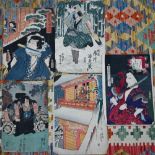 Five unframed and unmounted 19th century Japanese ukiyo-e woodblock prints, Oban Tate-e, all approx.
