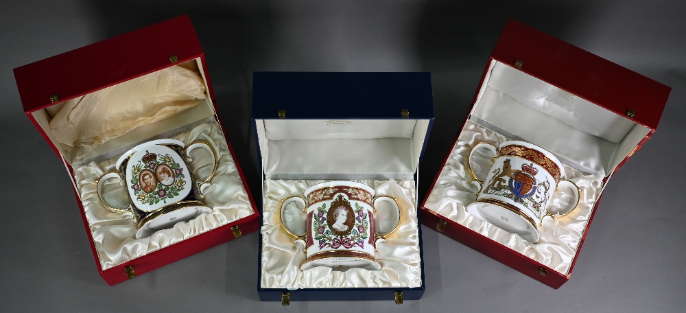 Three boxed Spode limited edition large Royal Commemorative loving cups - 1977 Silver Wedding 249/