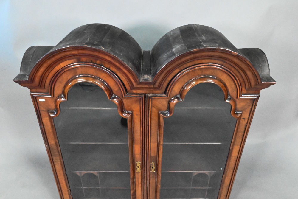 A William & Mary period walnut double dome top cabinet, with pair of arched glazed doors enclosing - Image 2 of 5