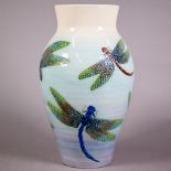 Dennis Chinaworks vase, incised and painted with dragonflies, Rory McLeod 1997; 27 cm high  Note -