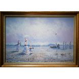 Rossi - Impressionistic view of Victorian ladies on a beach, oil on canvas, signed lower right, 60 x