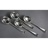 Four heavy quality silver Hanoverian rat-tail soup spoons, John Round & Sons, Sheffield 1920, 10oz