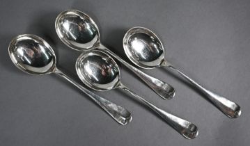 Four heavy quality silver Hanoverian rat-tail soup spoons, John Round & Sons, Sheffield 1920, 10oz