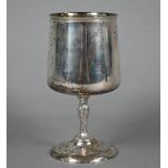 Heavy quality silver goblet on bark-effect baluster stem, Cooper Brothers & Sons Ltd, Sheffield