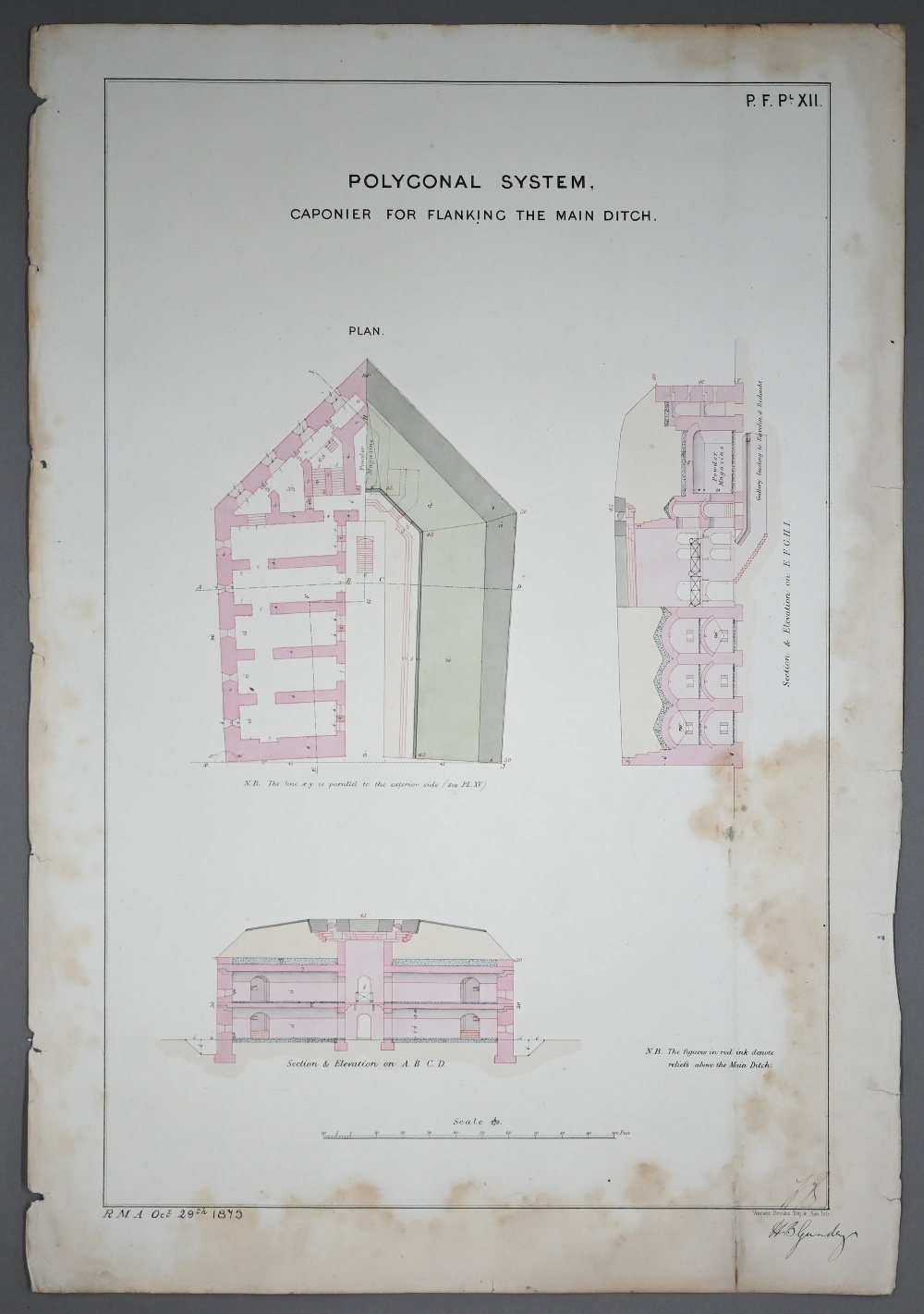 Five pen and watercolour plans for attacking fortress defences, Royal Military Academy 1875, - Image 4 of 7