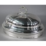 19th Century old Sheffield plate oval meat-dome with foliate-cast handle and gadrooned waist,