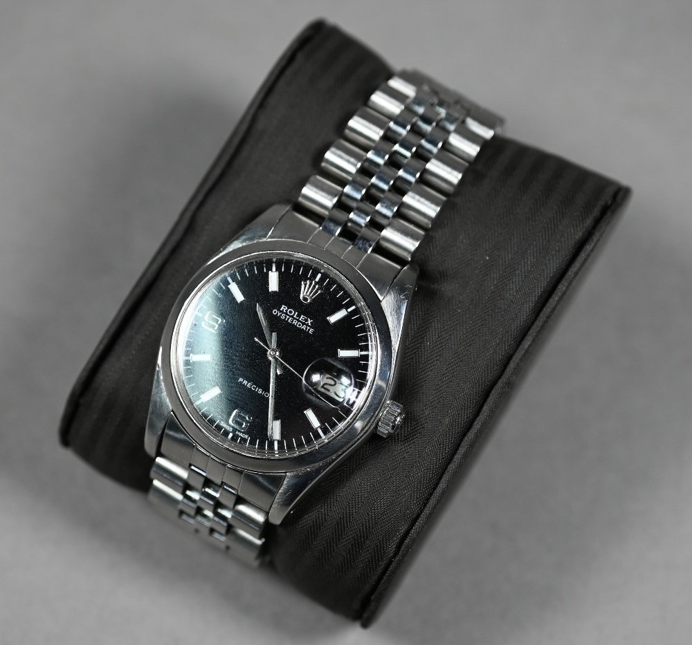 WITHDRAWN A gentleman's stainless steel Rolex Oysterdate Precision wristwatch with black dial