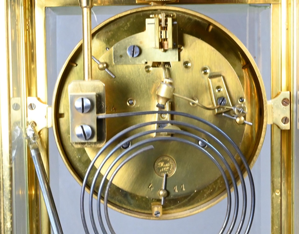 A gilt metal four window mantel clock, the 8-day two train drum movement with white enamelled - Image 5 of 5
