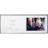 HM Queen Elizabeth II and HRH the Duke of Edinburgh Christmas card with two gilt cyphers to front,