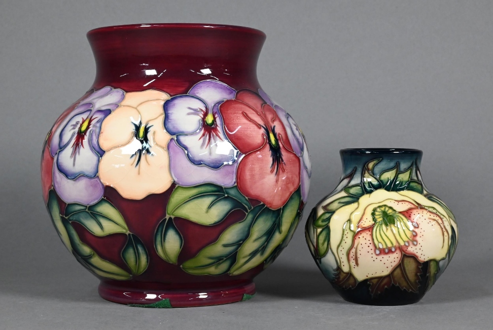 A Moorcroft 'Pansy' globular vase with flared neck, signed R Bishop, J Moorcroft & W M monogram, - Image 2 of 6