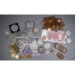 1890 crown worn, 1892 crown (fair) to/w various later crowns and other coins, banknotes etc