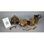 World War I trench art model tank with swivelling side-guns, applied on base with dog-tag of