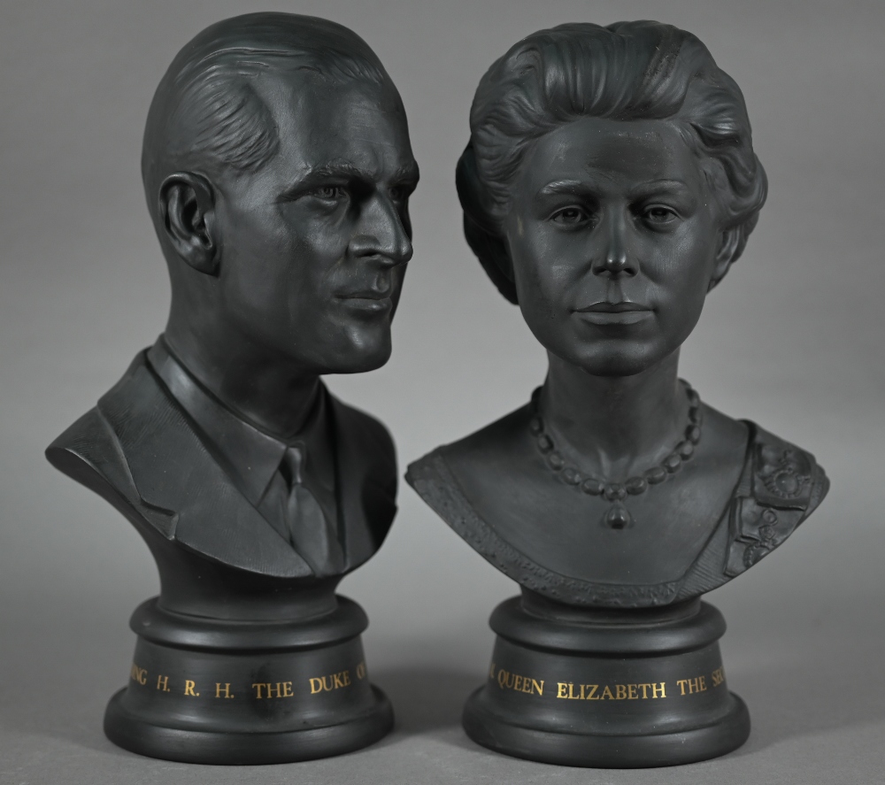 Boxed pair of Royal Doulton black basalt busts of HM Queen Elizabeth II and the Duke of Edinburgh, - Image 2 of 7