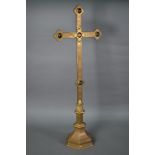 A Victorian brass Altar cross mounted agate bosses, the base stamped 'Willis', 69 cm h.