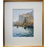 Michael Felmingham (b 1935) - Gondolas at the Rialto, watercolour, signed lower left, 34 x 26 cm