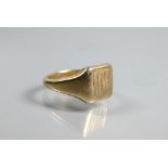 A 9ct yellow gold signet ring, square head with engraved initials, size U, approx 7g