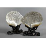 A pair of 19th century Chinese mother-of-pearl ornamental shells, late Qing dynasty, each one