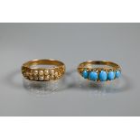 Two Victorian rings - a five stone graduated turquoise yellow gold set, size O; and a 15ct gold ring