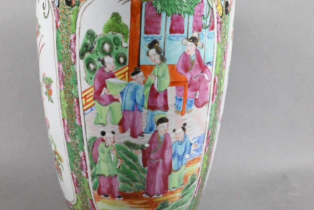 A 19th century Chinese Canton famille rose vase, late Qing dynasty, baluster form with a flared neck - Image 9 of 11