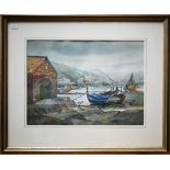 L R Collins - Puerto de la Selva, Costa Brava, Spain, watercolour, signed and dated 1955 lower