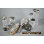 Various silver oddments, including ring-box, six cut glass toilet jars and a condiment jar with