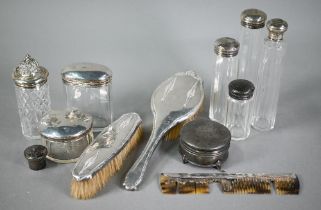 Various silver oddments, including ring-box, six cut glass toilet jars and a condiment jar with