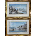 19th century Continental school - A companion pair of watercolour landscapes, one signed F Fricker