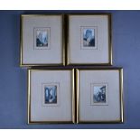 A set of four framed miniature watercolour topographical studies - Plymouth, Louvain, Cologne and St