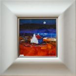 John Lowrie Morrison (b 1948) - 'Moonrise to Tostary Mull', oil on canvas, signed lower right,