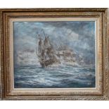 J W Blanch (1905-?) - Battle at sea, oil on canvas, signed and dated 1969 and 1979, 45 x 55 cm