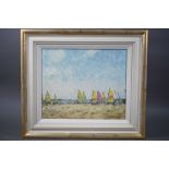 Clare Ormerod - 'Beach at Le Touquet', oil on board, signed lower right, 24 x 29 cm