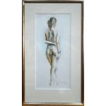 Alan White (b 1935) - 'Saskia', watercolour on paper, signed lower right, 49 x 22 cm, Llewellyn