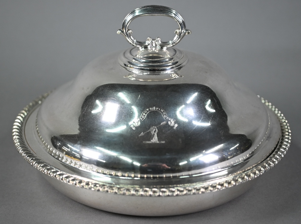 Old Sheffield plate circular tureen and domed cover with loop handle and gadrooned rim, stamped - Image 2 of 5