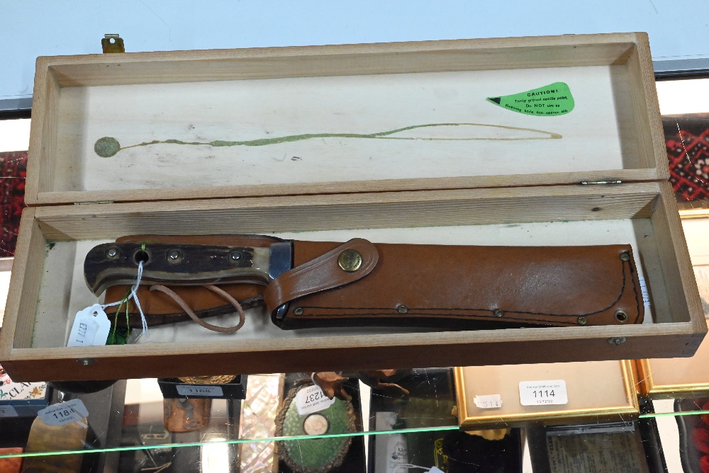 Puma Bowie knife with 20 cm blade and two piece antler handle, in leather scabbard and pine - Image 5 of 5