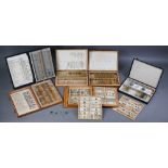 Seven cases of antique and later prepared microscrope slides etc