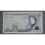 Notaphily: error - Bank of England Five Pounds DU62 445732 (1980) missing signature (David H F