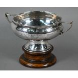 Arts & Crafts style planished silver rose bowl with twin handles