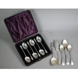 Victorian cased set of six teaspoons with twist stems and figural finials, George Unite,