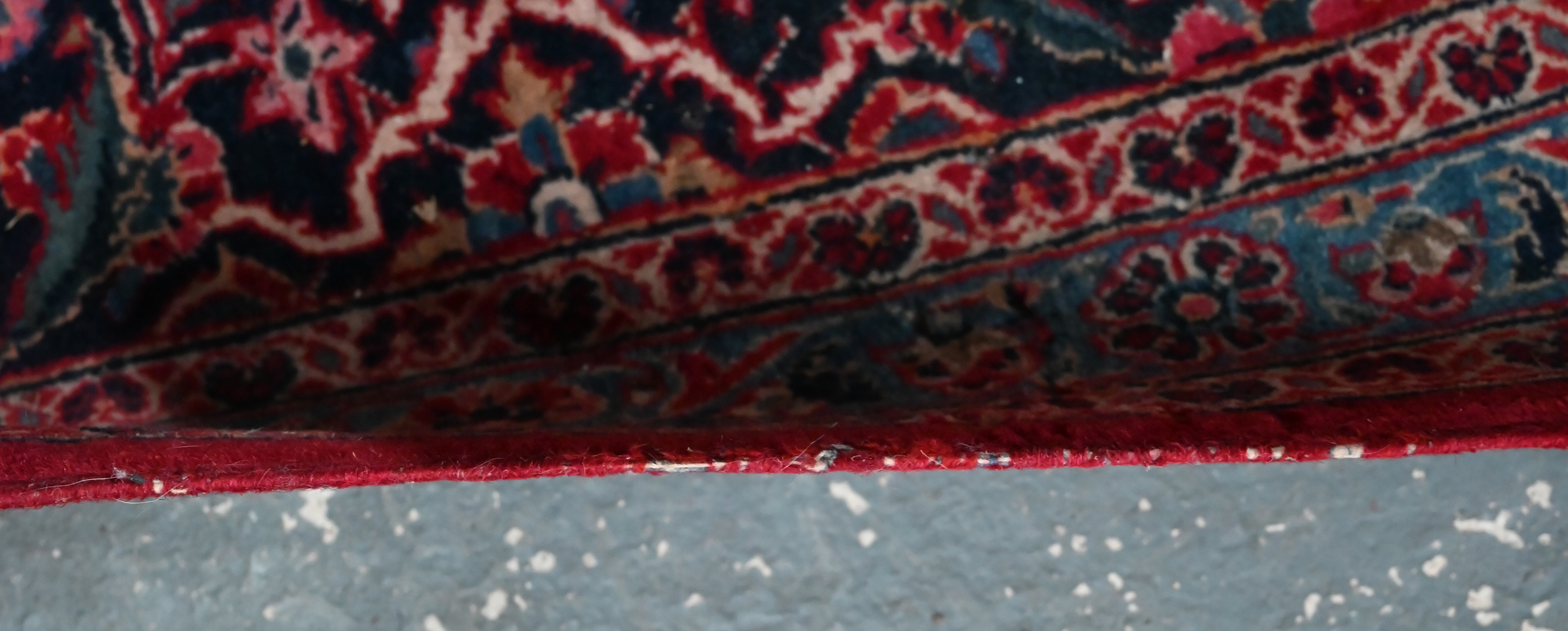 A fine old Persian hand-made Kashan carpet, the red ground with repeating linked garden vine design, - Image 6 of 12