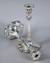 Pair of US plated on copper baluster candlesticks in the Art Nouveau taste with stylised foliate