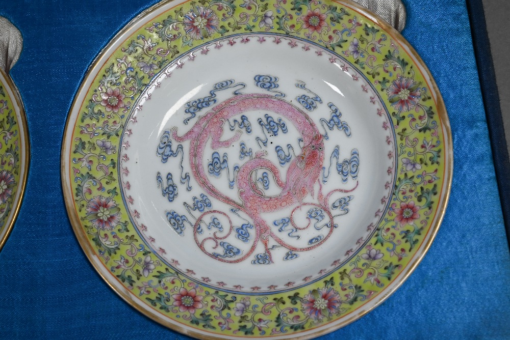 Two 20th century Chinese egg-shell porcelain bowls painted interiors with phoenix and feather-scroll - Image 5 of 16